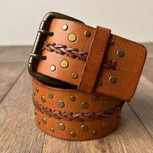 Tan Leather Belt with Brass Accents